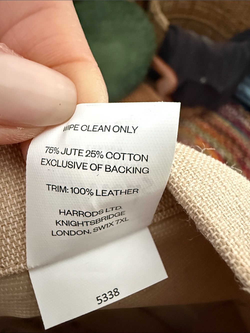 NWT Harrods London Jute Cotton Market Tote Leather Handles Knightsbridge Shopper - Picture 5 of 5